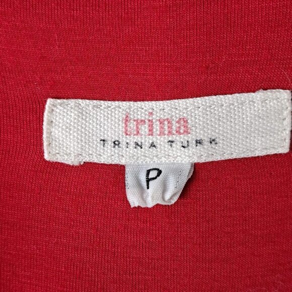 Trina Turk Size P Red Mini Dress Long Sleeve Knot Front Draping Scoop Neck EUC - Picture 6 of 9